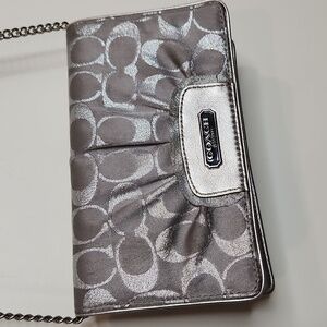 Coach Silver C Embroidered Crossbody with Chain Strap Gray Card Holder